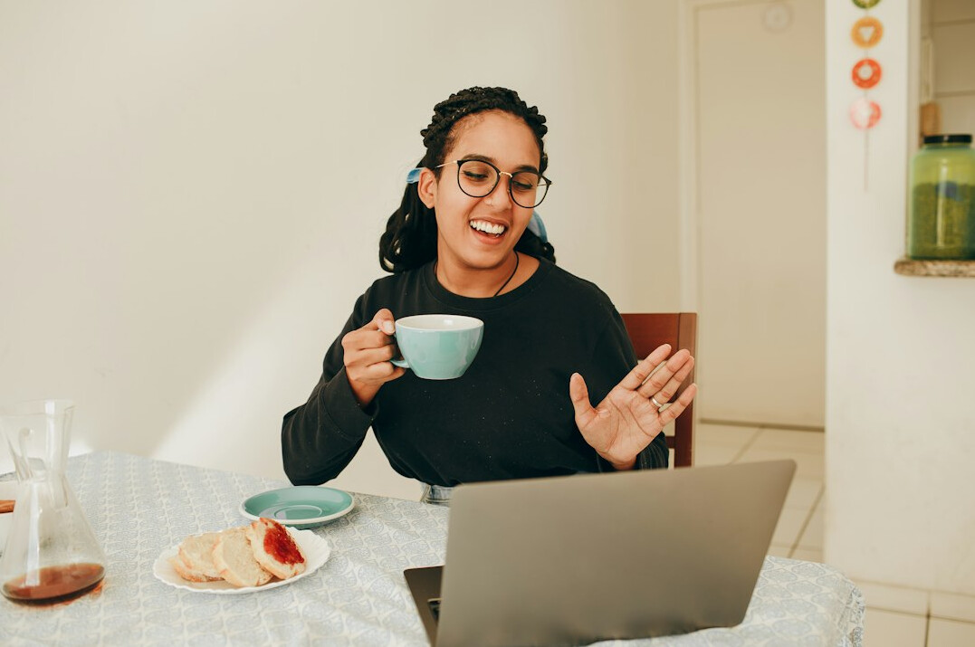 person practicing speech at home